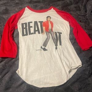Red and White Graphic Raglan Tee